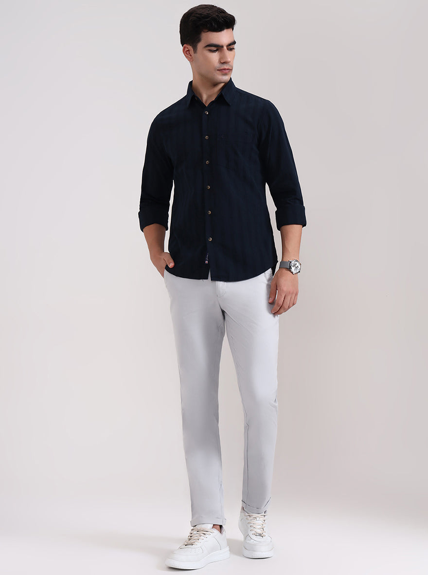 Steel Grey Solid Neo Fit Casual Trouser | Greenfibre