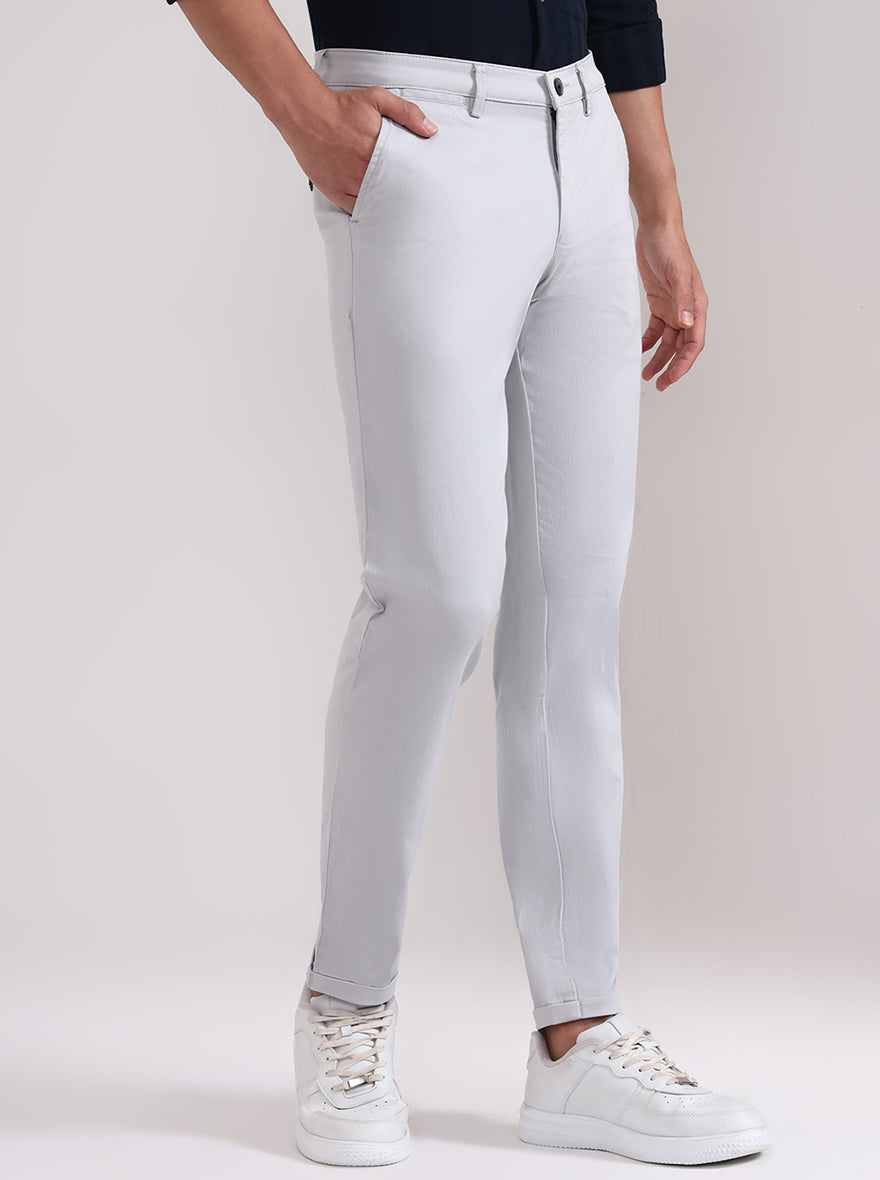 Steel Grey Solid Neo Fit Casual Trouser | Greenfibre