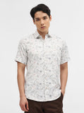 White & Grey Printed Tailored Fit Semi Casual Shirt | Greenfibre