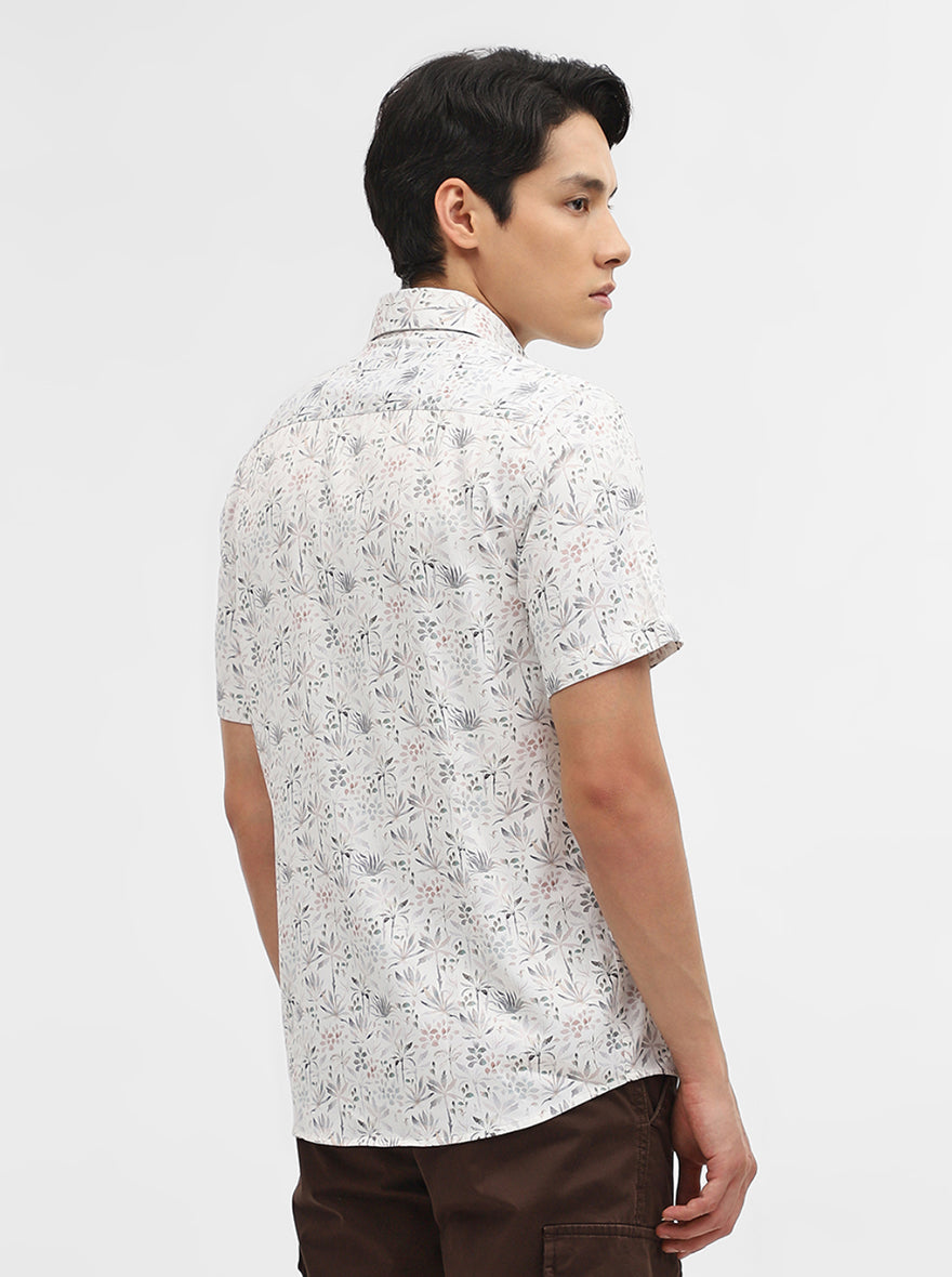 White & Grey Printed Tailored Fit Semi Casual Shirt | Greenfibre