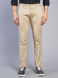 Beige Solid Super Slim Fit Casual Trouser | Greenfibre