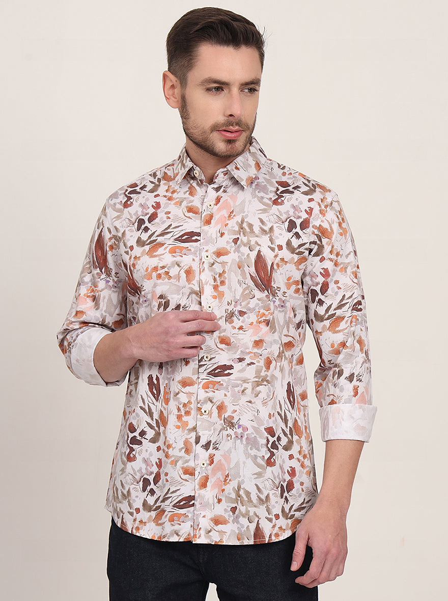White Printed Slim Fit Casual Shirt | JadeBlue