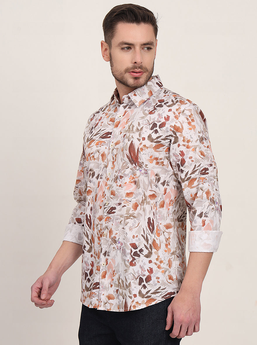 White Printed Slim Fit Casual Shirt | JadeBlue