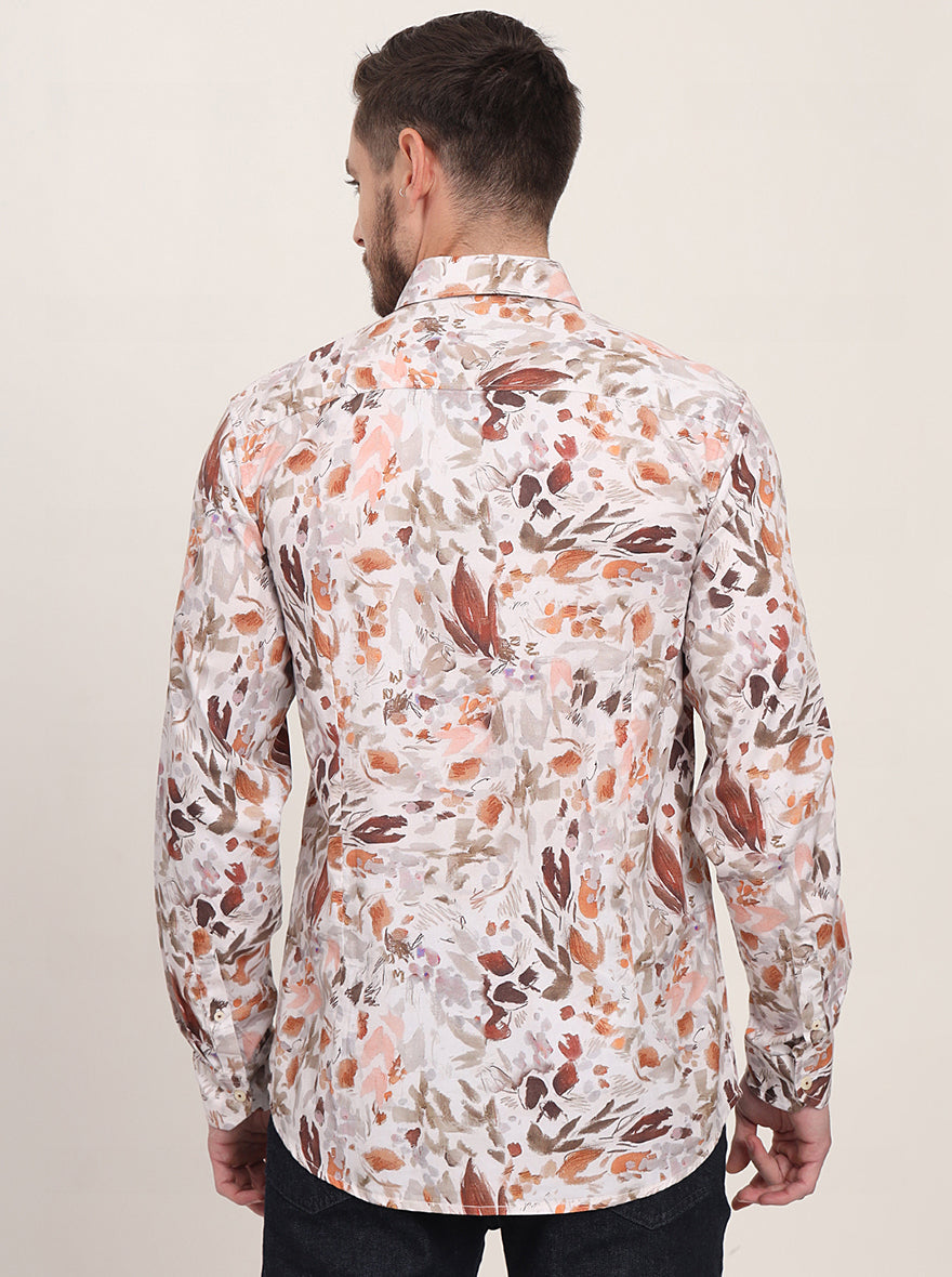 White Printed Slim Fit Casual Shirt | JadeBlue
