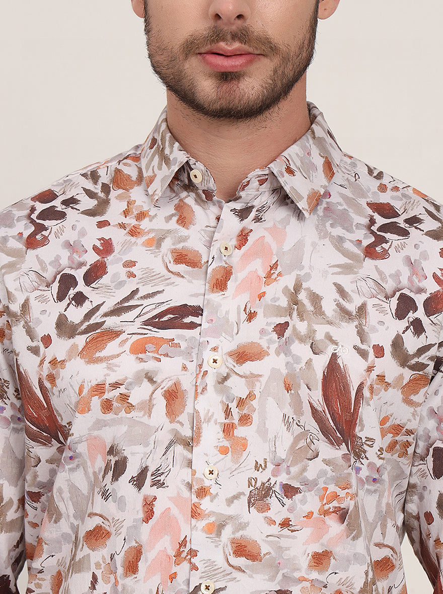 White Printed Slim Fit Casual Shirt | JadeBlue