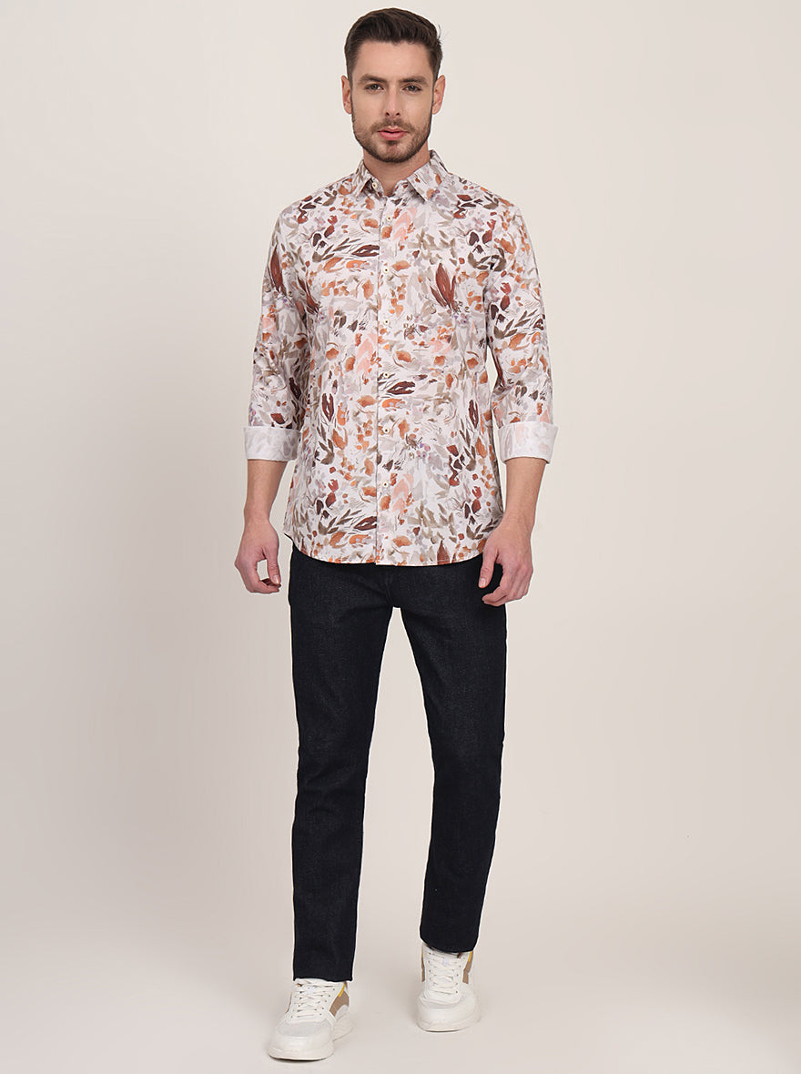 White Printed Slim Fit Casual Shirt | JadeBlue