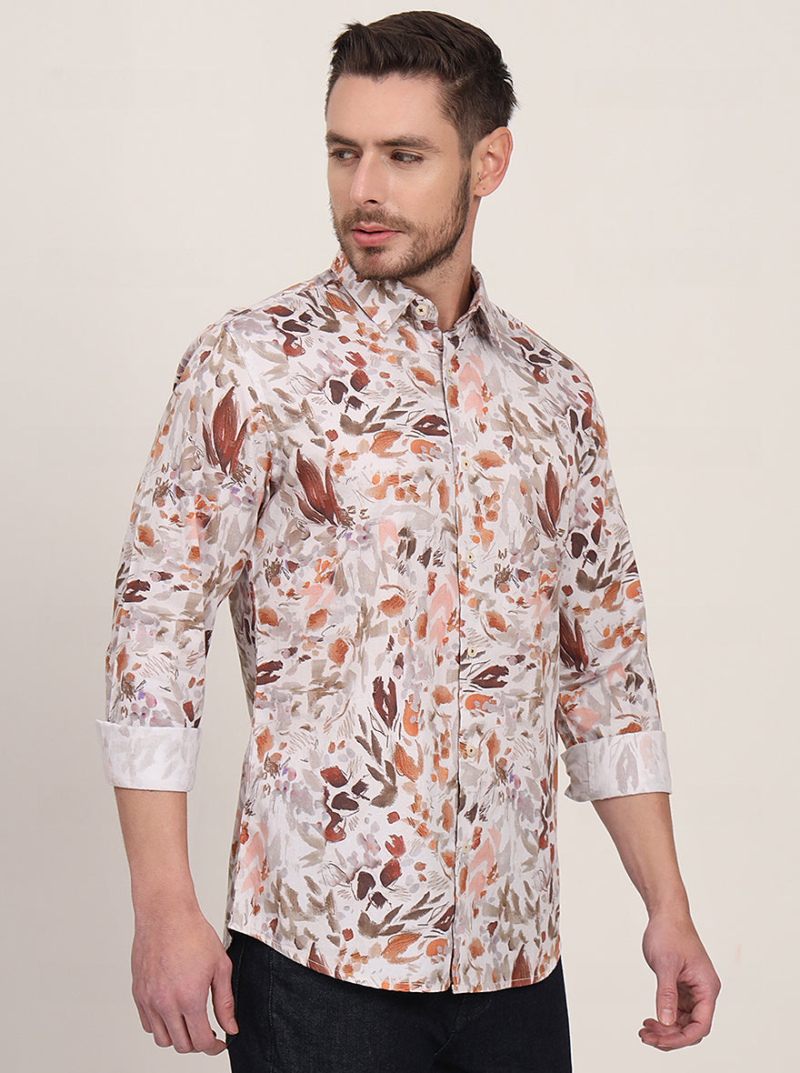 White Printed Slim Fit Casual Shirt | JadeBlue