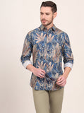 Navy Blue Printed Slim Fit Casual Shirt | JadeBlue