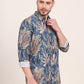 Navy Blue Printed Slim Fit Casual Shirt | JadeBlue