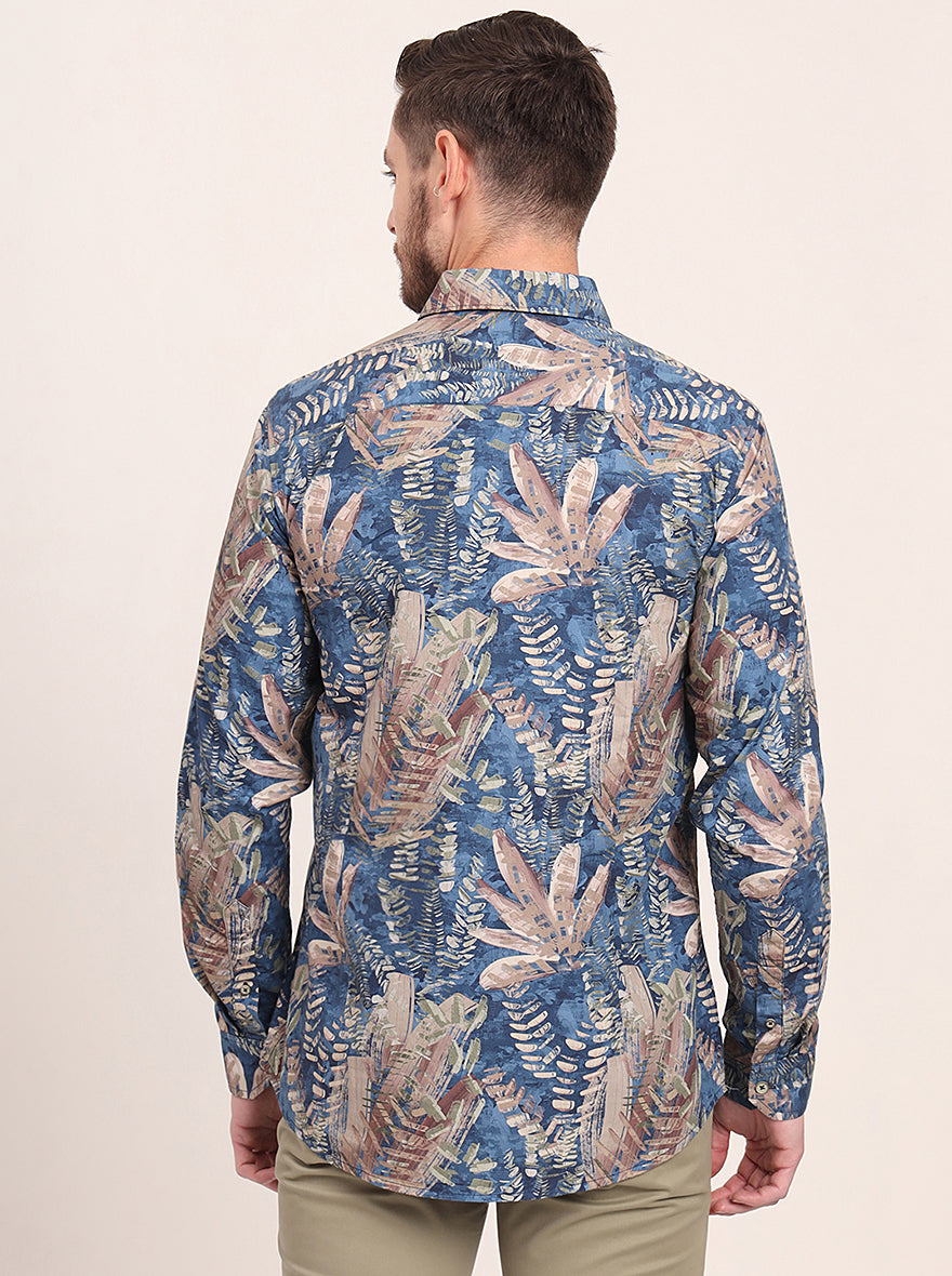 Navy Blue Printed Slim Fit Casual Shirt | JadeBlue