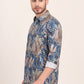 Navy Blue Printed Slim Fit Casual Shirt | JadeBlue