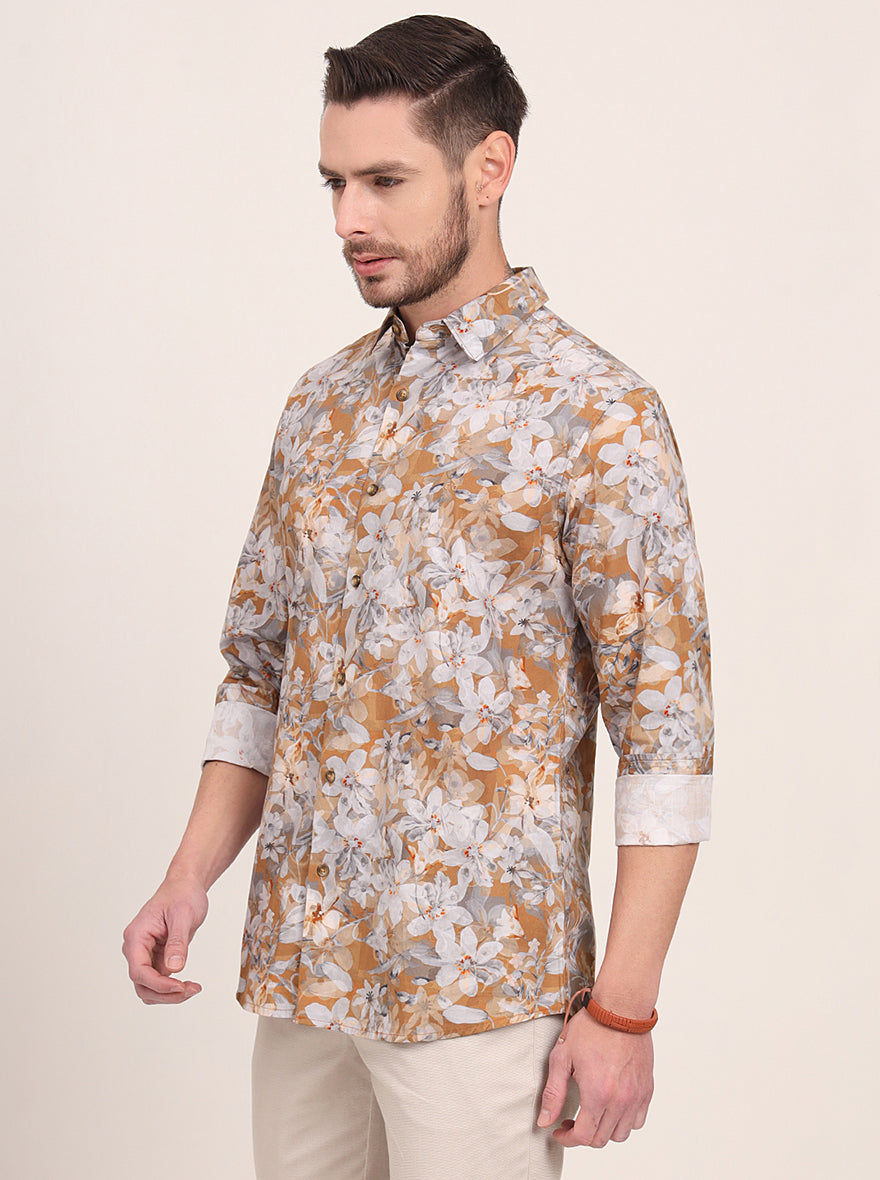 Yellow Printed Slim Fit Casual Shirt | JadeBlue