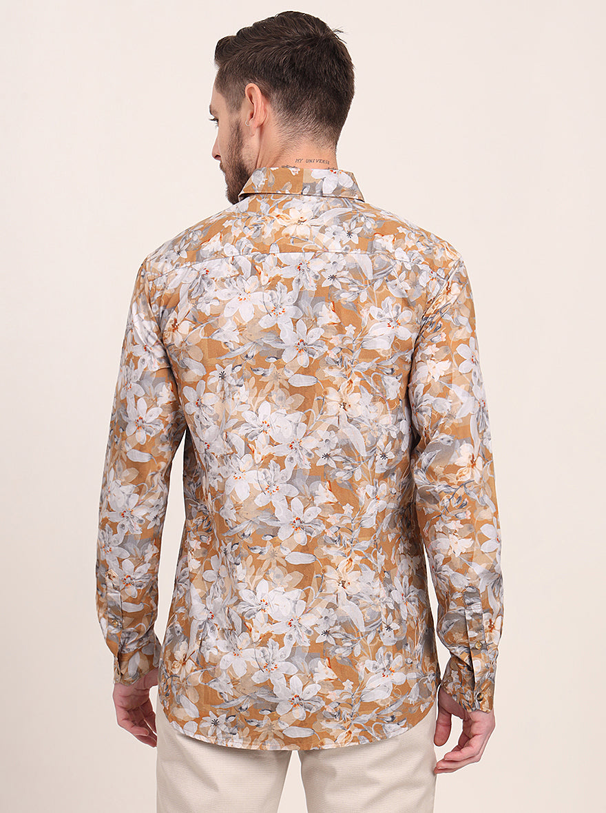 Yellow Printed Slim Fit Casual Shirt | JadeBlue