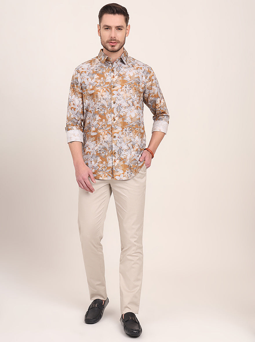 Yellow Printed Slim Fit Casual Shirt | JadeBlue