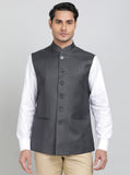Dark Grey Solid Regular Fit Bandhgala Jacket | Greenfibre