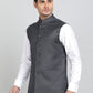 Dark Grey Solid Regular Fit Bandhgala Jacket | Greenfibre