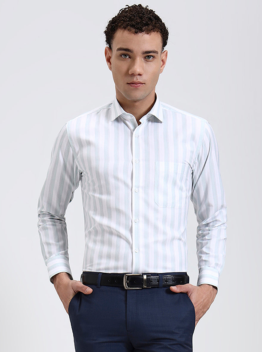 White Striped Slim Fit Formal Shirt | Greenfibre