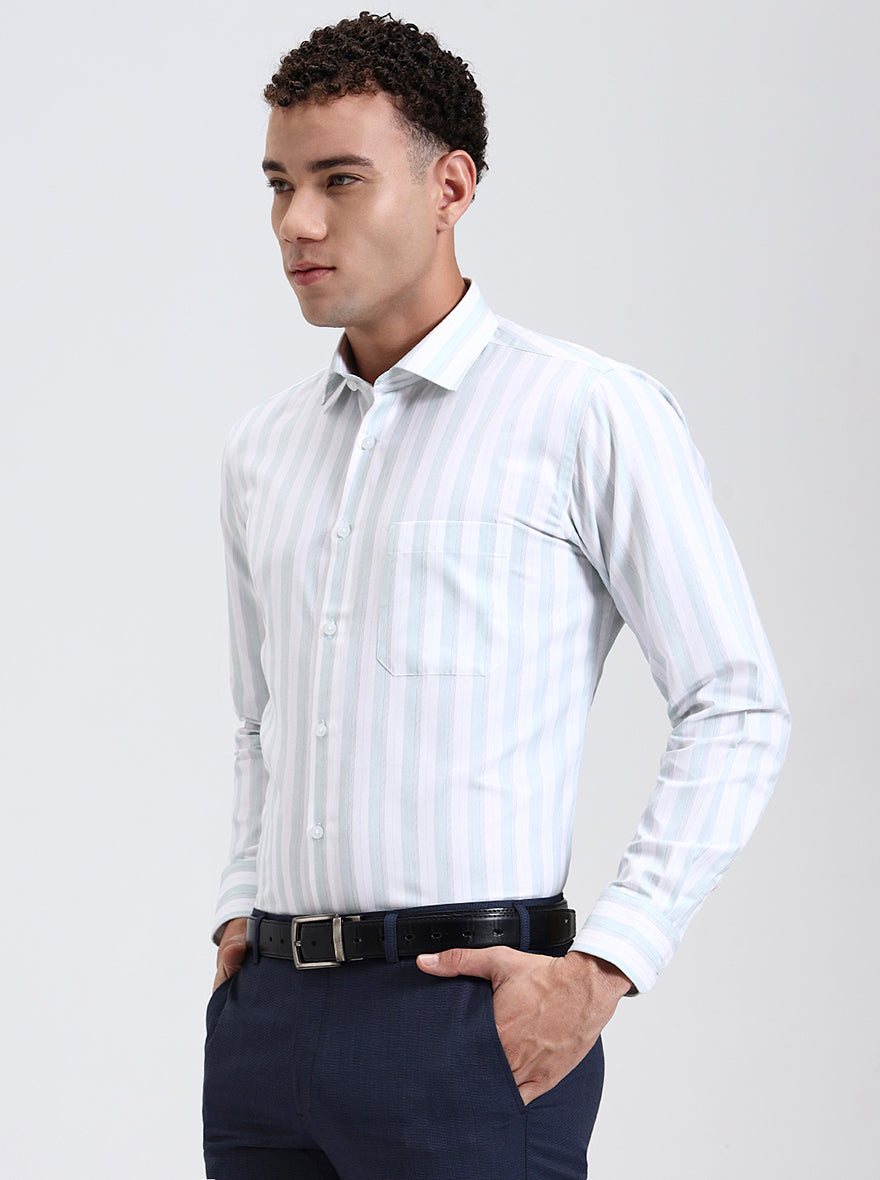 White Striped Slim Fit Formal Shirt | Greenfibre