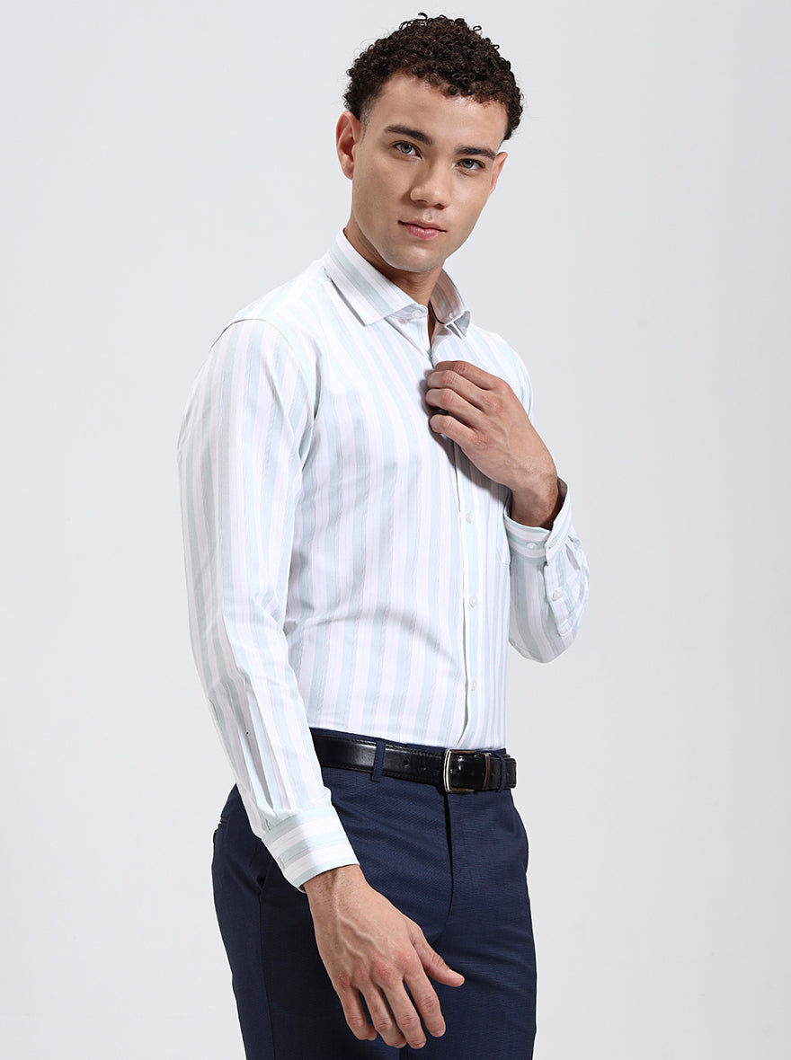 White Striped Slim Fit Formal Shirt | Greenfibre