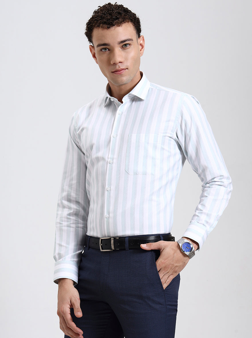 White Striped Slim Fit Formal Shirt | Greenfibre