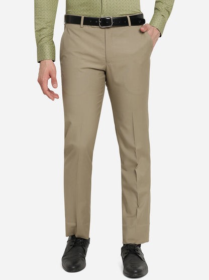 Fawn Solid Slim Fit Formal Trouser | Greenfibre