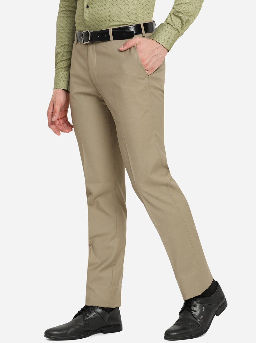 Fawn Solid Slim Fit Formal Trouser | Greenfibre