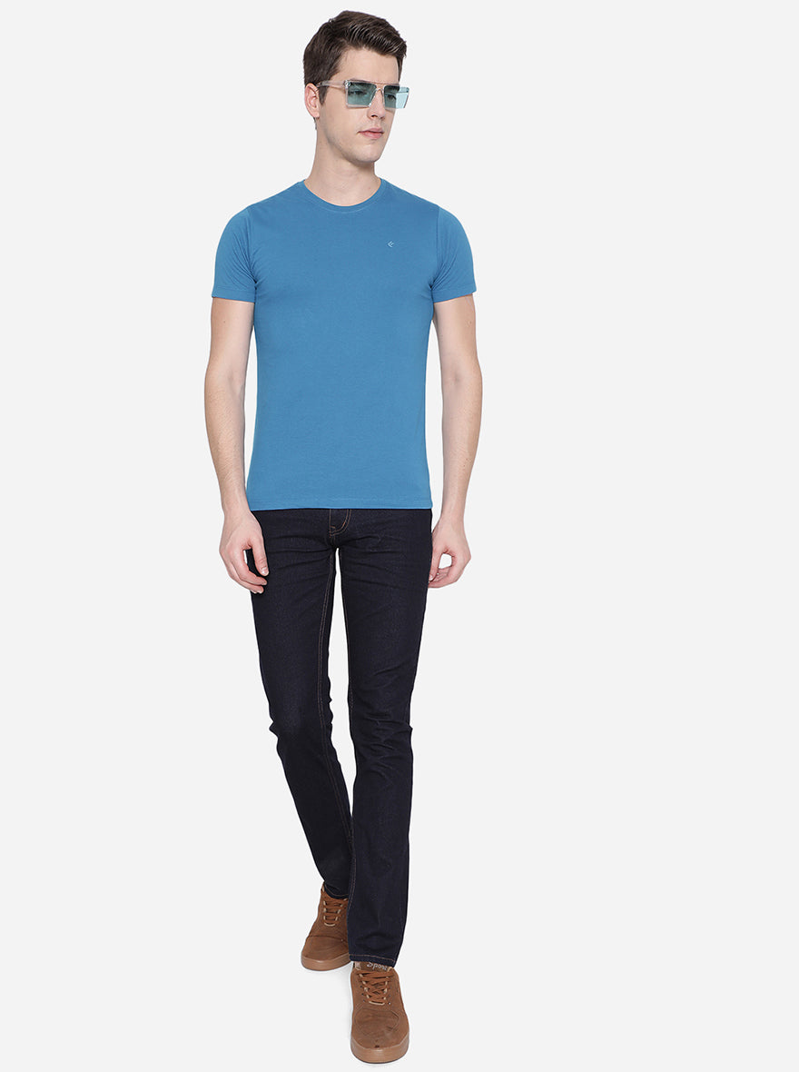 Seaport Blue Solid Slim Fit T-Shirt | Greenfibre