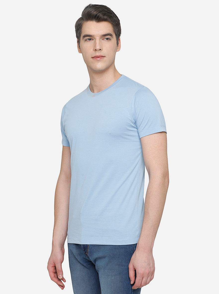 Powder Blue Solid Slim Fit T-Shirt | Greenfibre