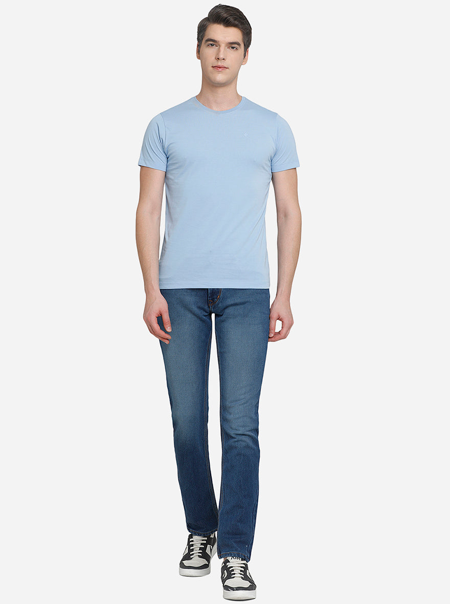 Powder Blue Solid Slim Fit T-Shirt | Greenfibre