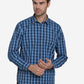 Sky Blue & Dark Blue Checked Regular Fit Casual Shirt  | Greenfibre