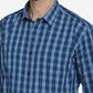 Sky Blue & Dark Blue Checked Regular Fit Casual Shirt  | Greenfibre