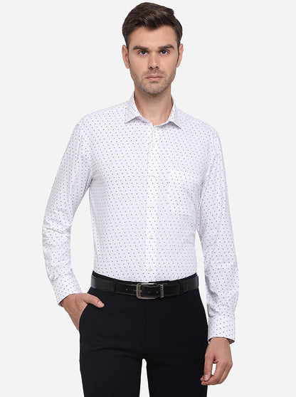 White & Black Printed Regular Fit Formal Shirt | Greenfibre