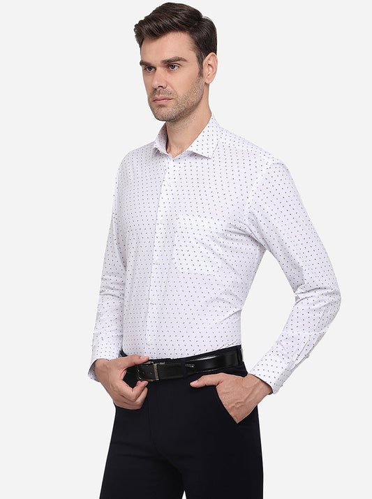 White & Black Printed Regular Fit Formal Shirt | Greenfibre