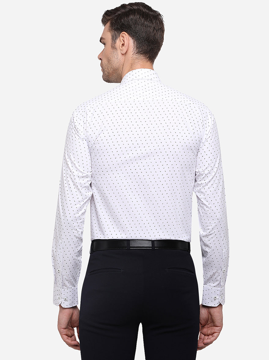 White & Black Printed Regular Fit Formal Shirt | Greenfibre