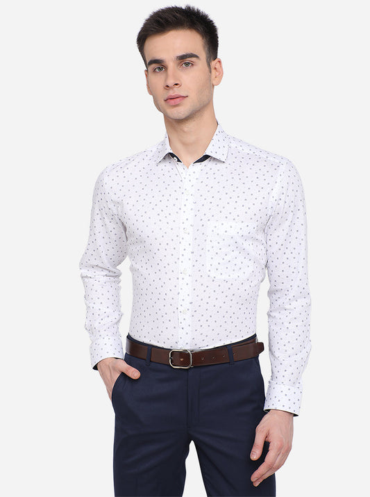 White & Blue Printed Slim Fit Formal Shirt | Greenfibre