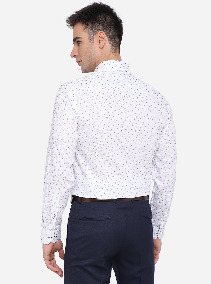 White & Blue Printed Slim Fit Formal Shirt | Greenfibre