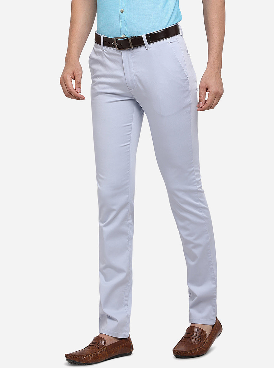 Sky Blue Solid Super Slim Fit Casual Trouser | Greenfibre