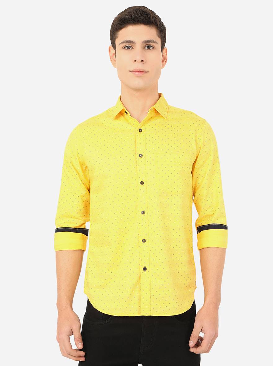 Light Yellow Printed Slim Fit Semi Casual Shirt | Greenfibre