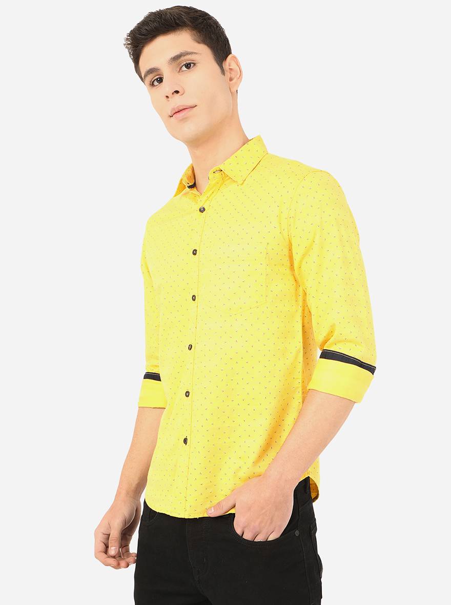 Light Yellow Printed Slim Fit Semi Casual Shirt | Greenfibre