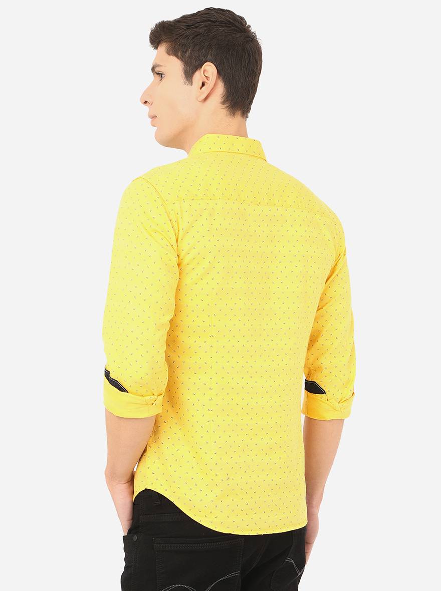 Light Yellow Printed Slim Fit Semi Casual Shirt | Greenfibre