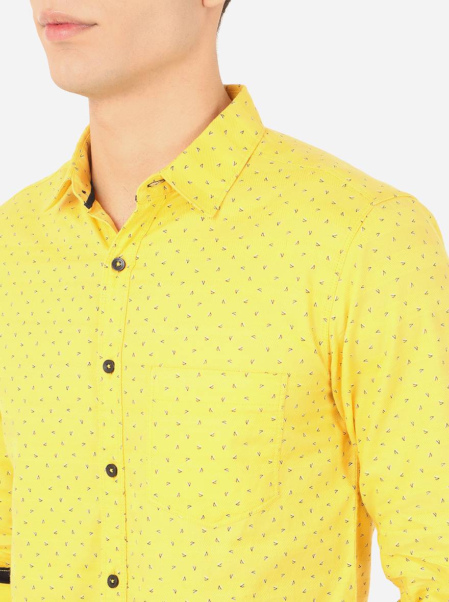 Light Yellow Printed Slim Fit Semi Casual Shirt | Greenfibre