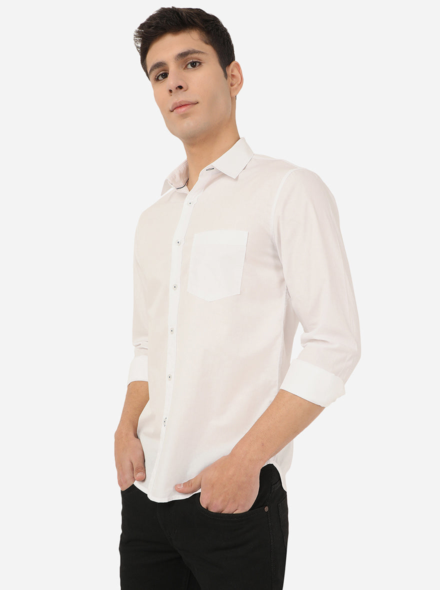 Bright White Solid Slim Fit Semi Casual Shirt | Greenfibre