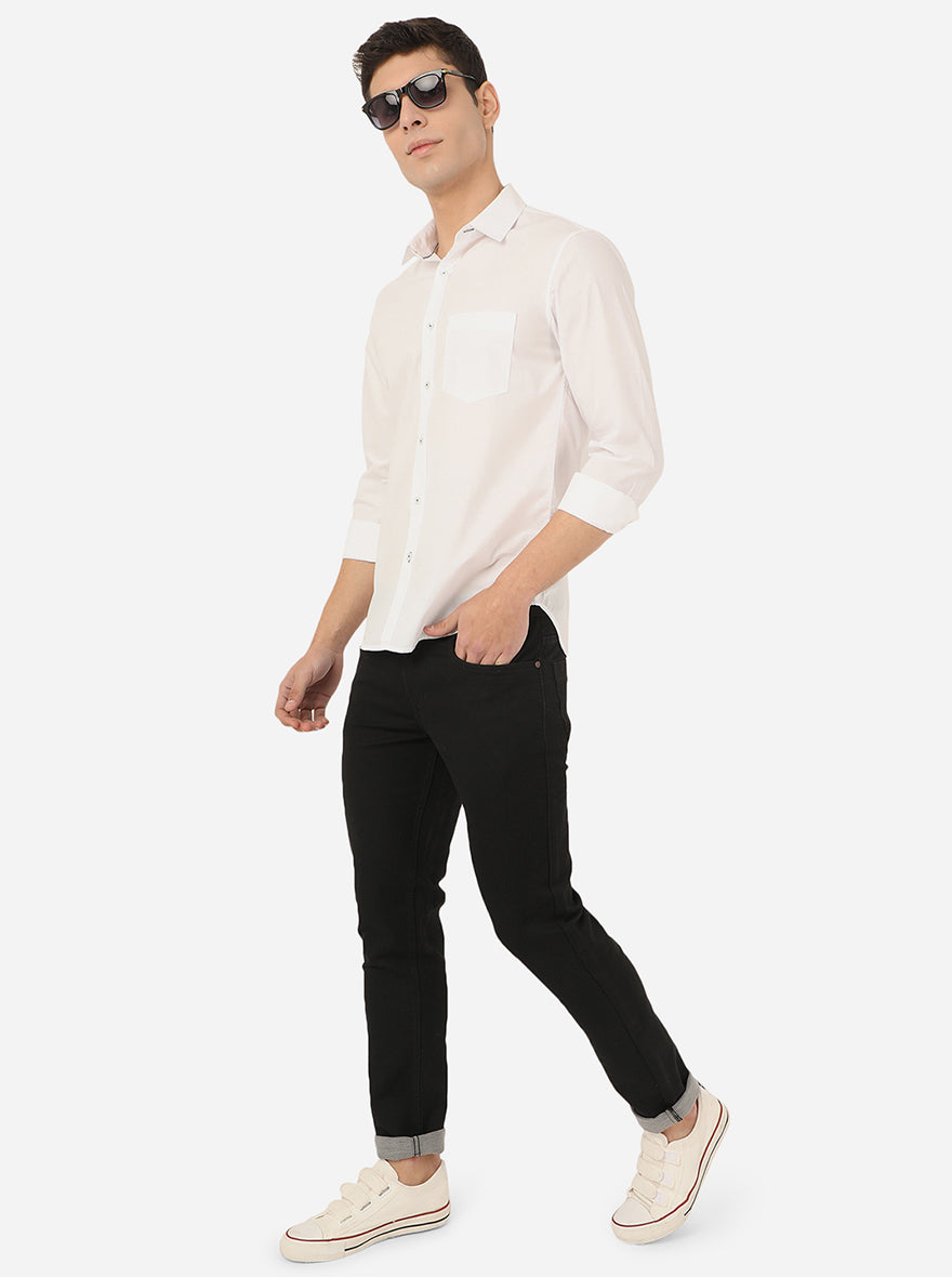 Bright White Solid Slim Fit Semi Casual Shirt | Greenfibre