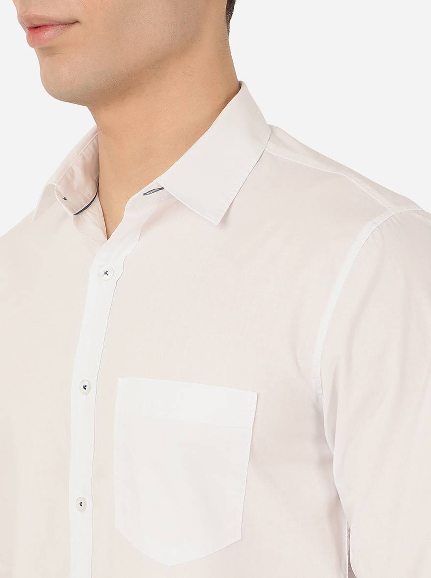 Bright White Solid Slim Fit Semi Casual Shirt | Greenfibre