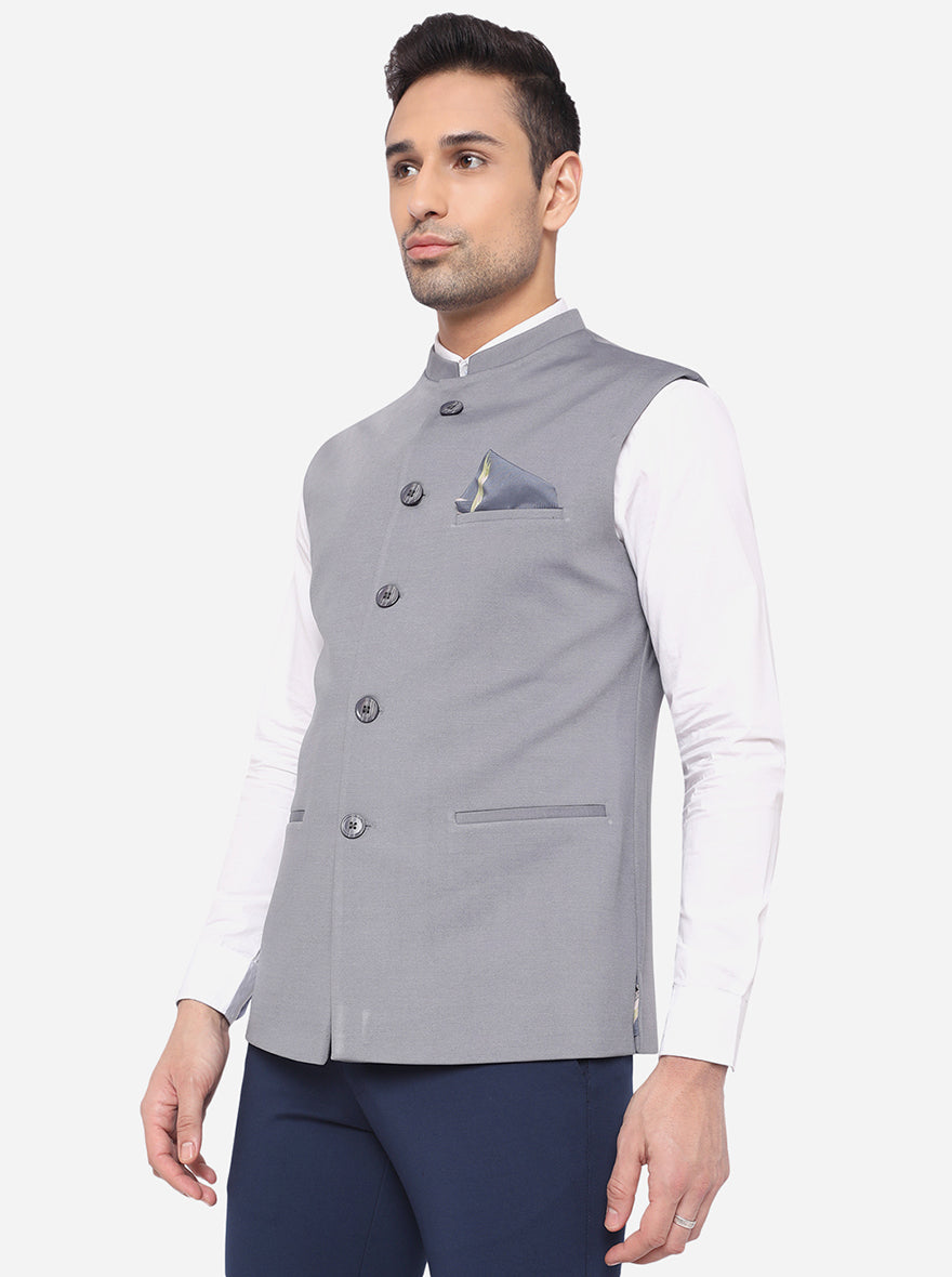 Light Grey Bandhgala Jacket | Greenfibre