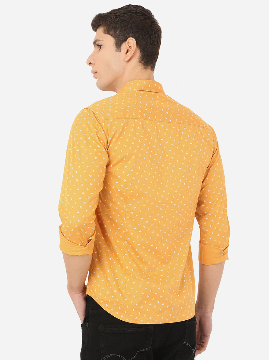 Sunflower Yellow Printed Slim Fit Semi Casual Shirt | Greenfibre