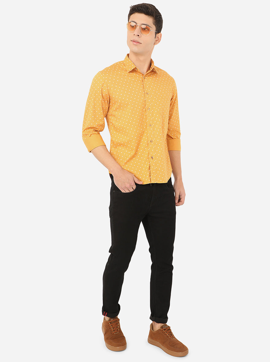 Sunflower Yellow Printed Slim Fit Semi Casual Shirt | Greenfibre