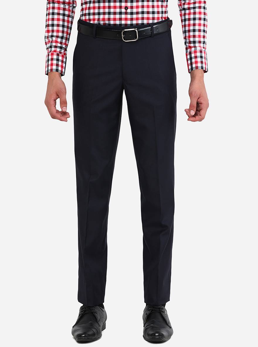 Navy Blue Solid Slim Fit Formal Trouser | Greenfibre