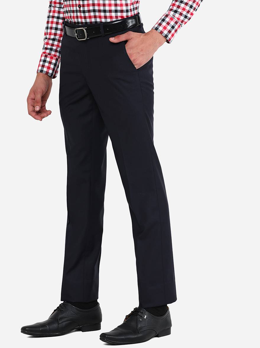 Navy Blue Solid Slim Fit Formal Trouser | Greenfibre