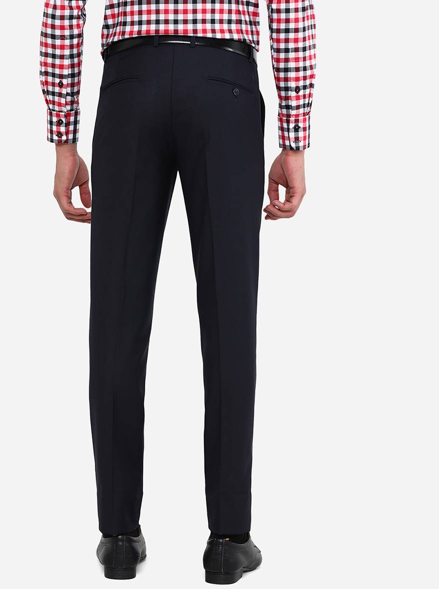 Navy Blue Solid Slim Fit Formal Trouser | Greenfibre